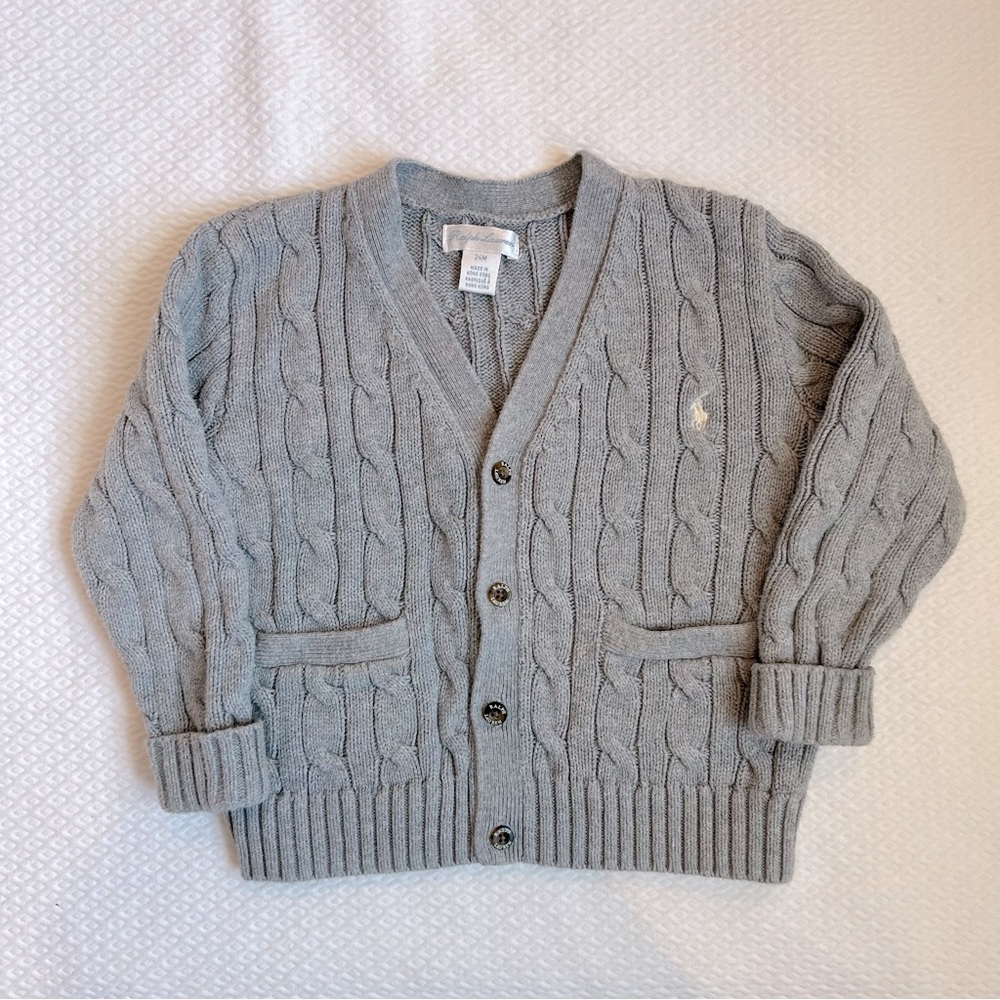 Ralph Lauren Gray Cable-Knit Cardigan